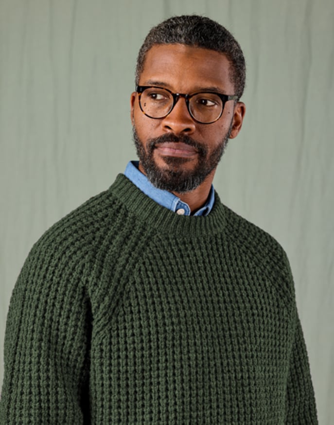 Waffle Crew Neck Jumper - Dark Green