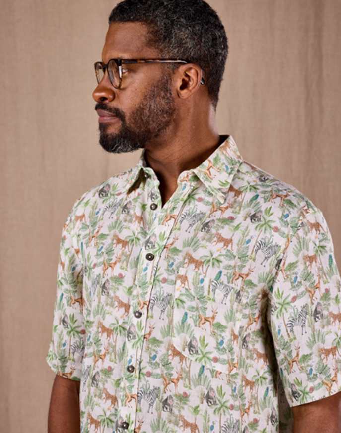 Linen Shirt Short Sleeve - Safari Print