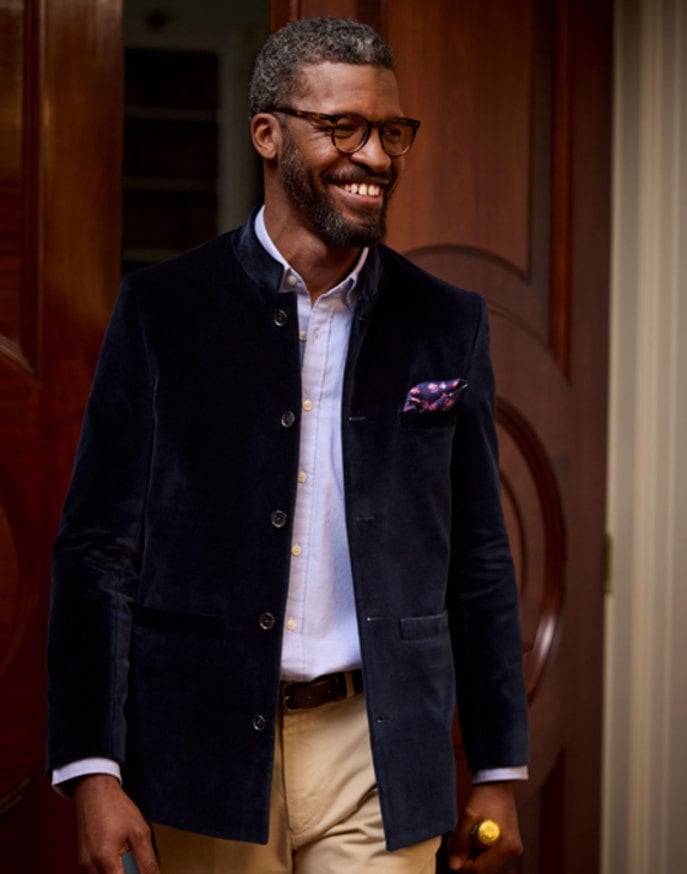 Velvet Nehru Jacket - Navy