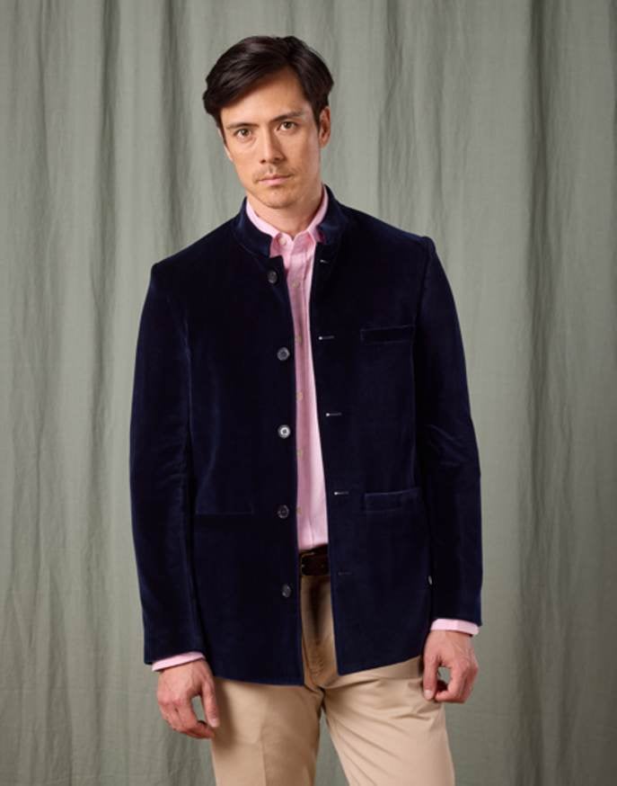 Velvet Nehru Jacket - Navy