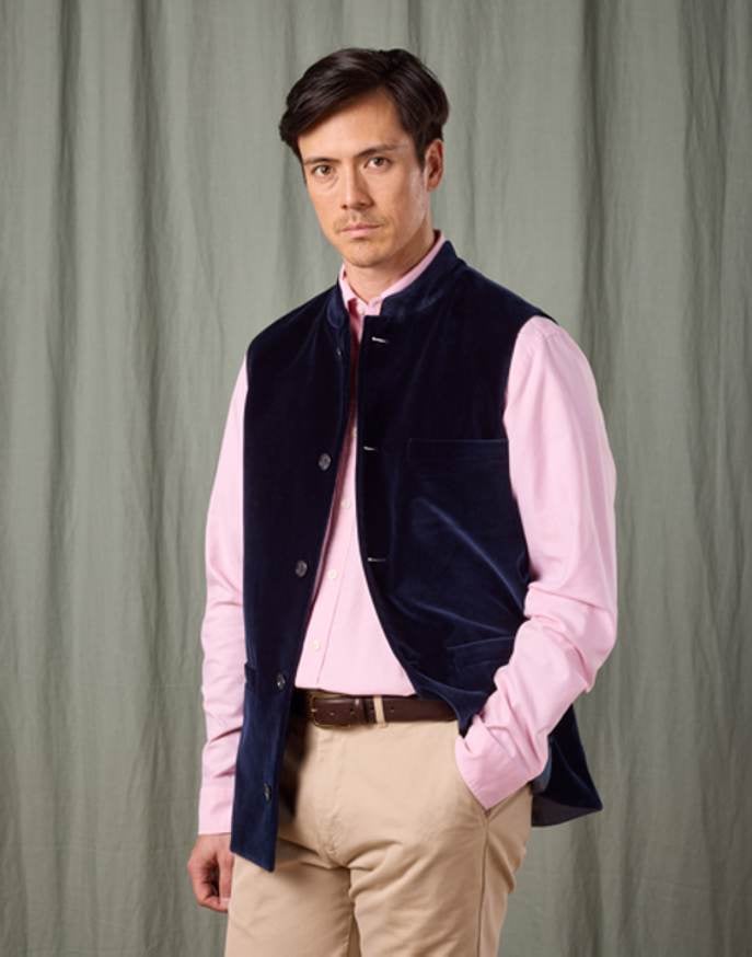 Velvet Nehru Gilet - Navy