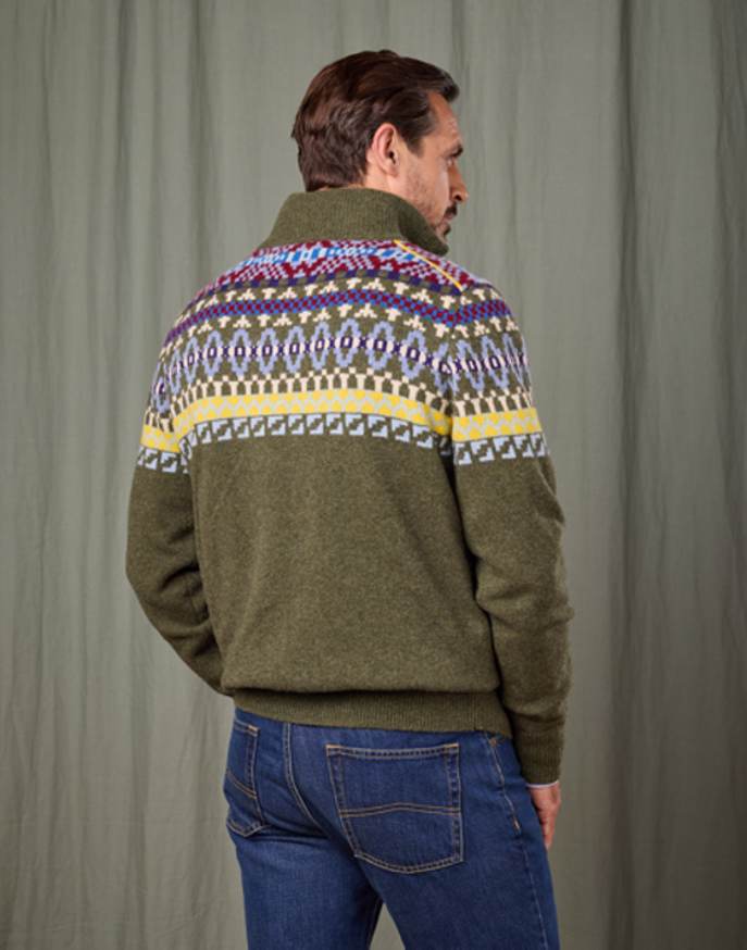 Fair Isle Half Zip Jumper - Green/Red/Yellow