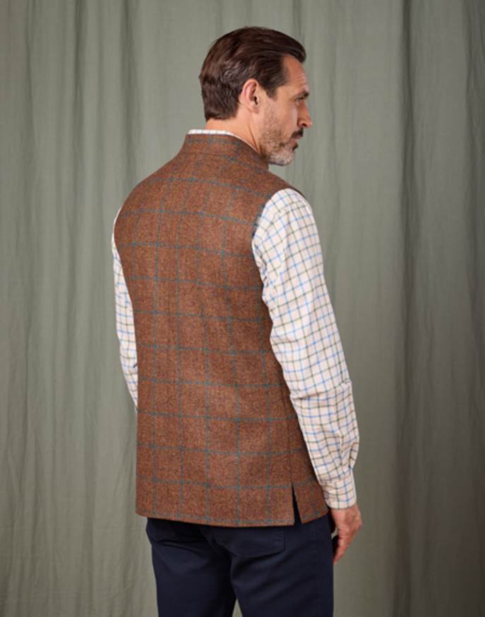 Tweed Nehru Gilet - Brown/Green