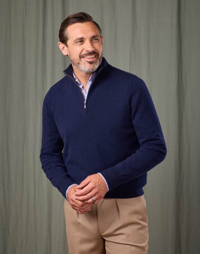 Cashmere Half Zip Jumper - Navy