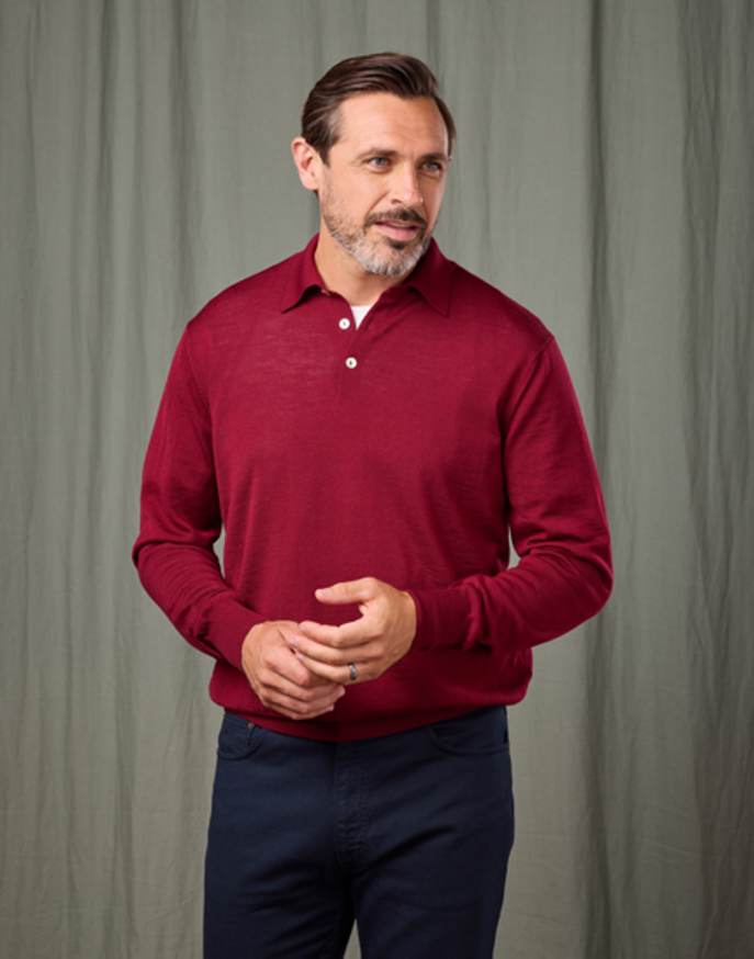 Merino Polo Collar Jumper - Burgundy