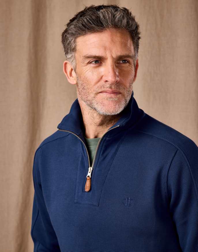 Half Zip Waffle Sweatshirt- Dark Blue