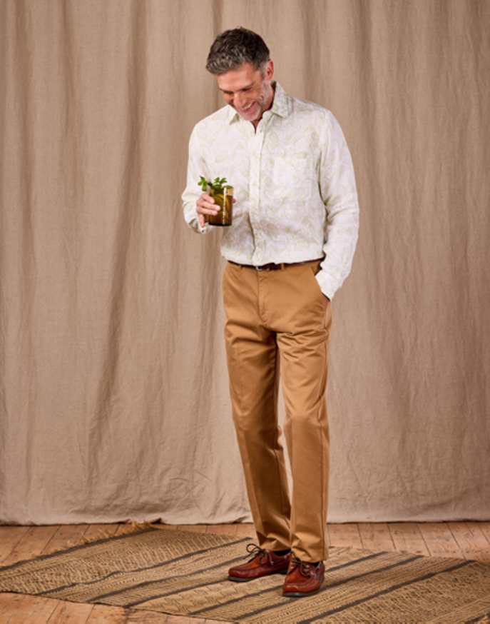 Flat Front Chino Trousers - Tan