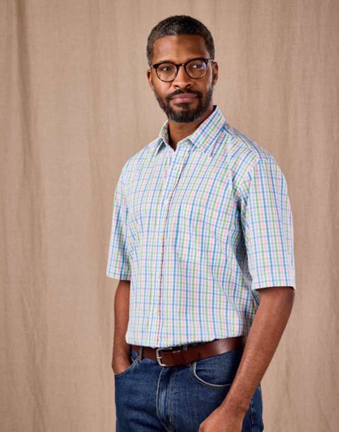 Summer Check Shirt Short Sleeve - Green/Pink/Blue Gingham