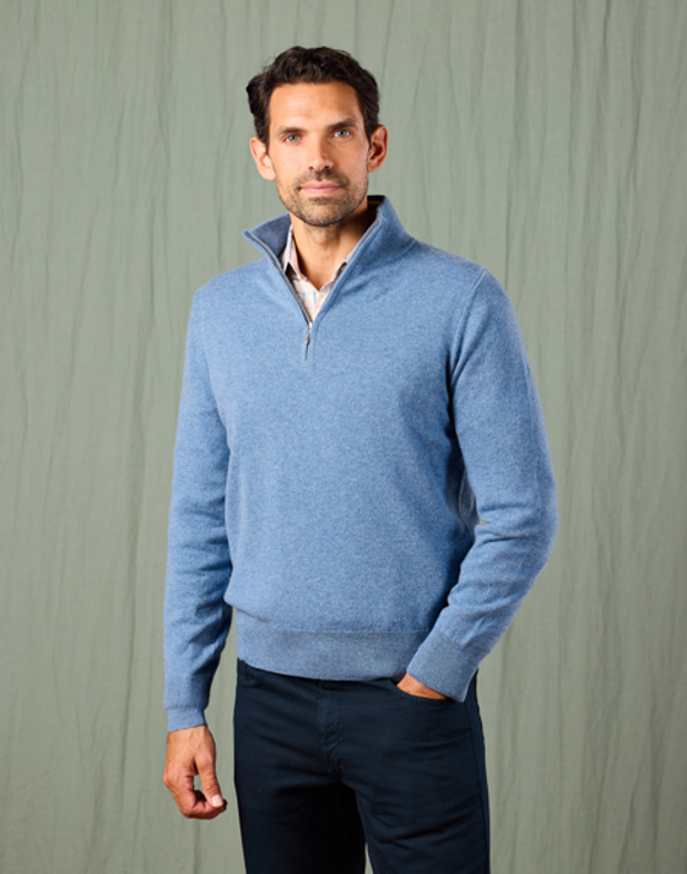 Cashmere Half Zip Jumper - Blue