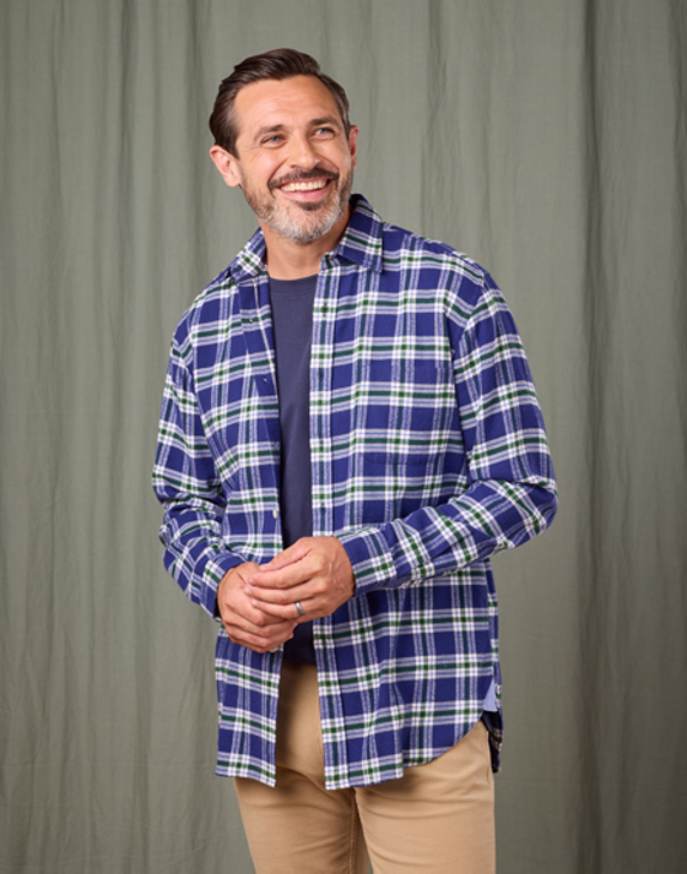 Brushed Cotton Check Shirt - Dark Blue/Olive
