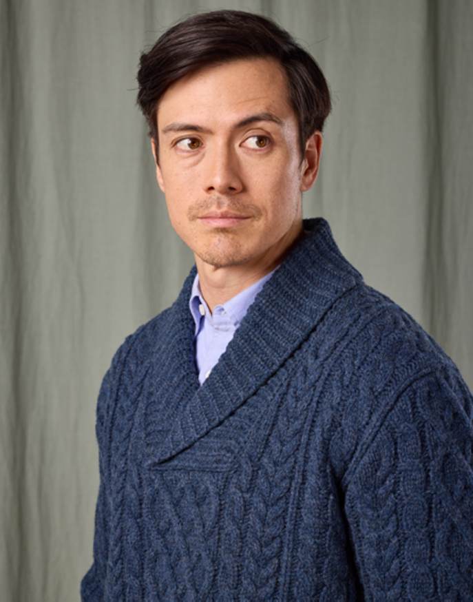 Aran Shawl Collar Jumper - Denim