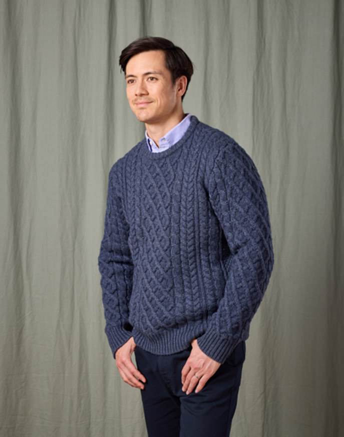 Aran Crew Neck Jumper - Denim