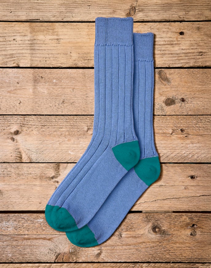 Heel & Toe Cotton Socks - Cornflower/Green