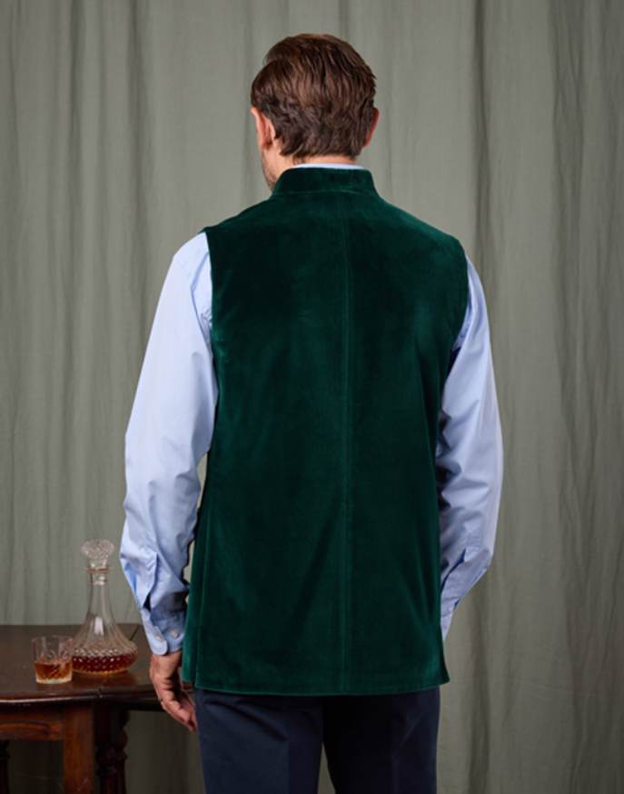 Velvet Nehru Gilet - Bottle Green