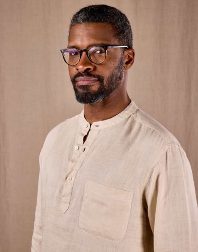 Linen Grandad Half Placket Shirt - Stone