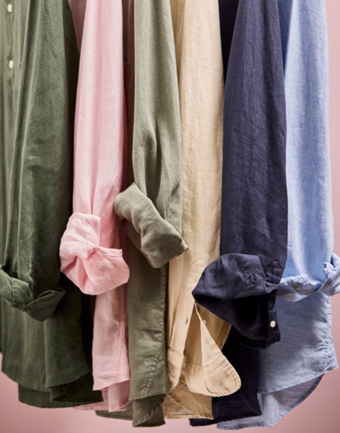 Linen Grandad Collar Shirt - Light Olive