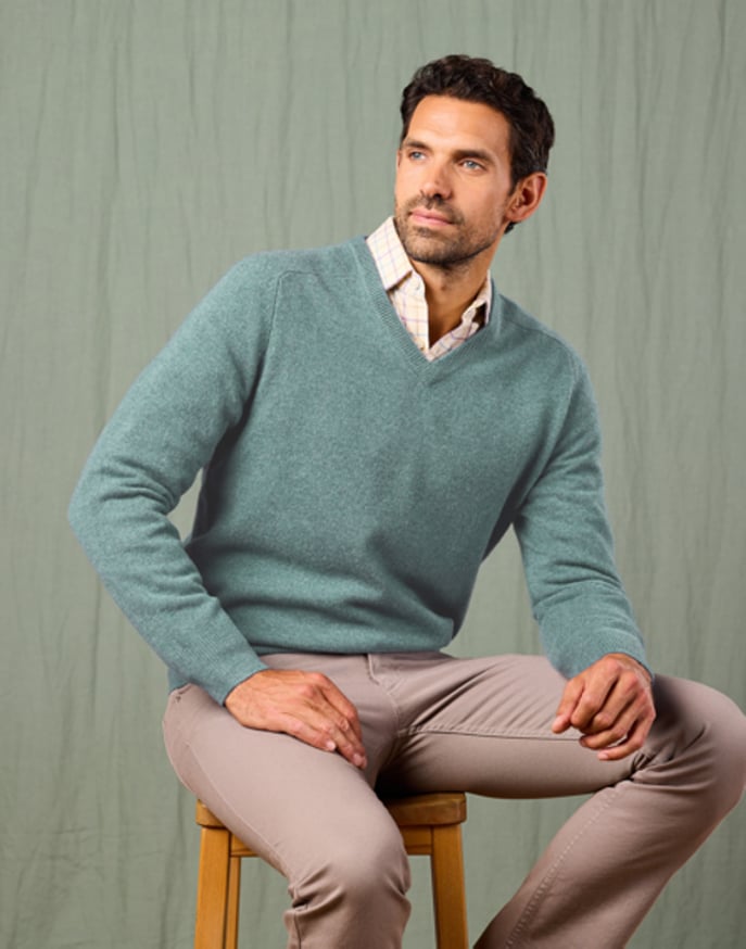 Lambswool V Neck Jumper - Seafoam