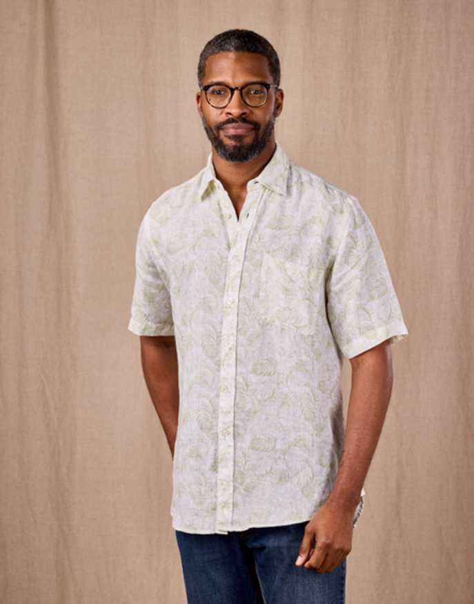 Linen Shirt Short Sleeve - Botanical Print