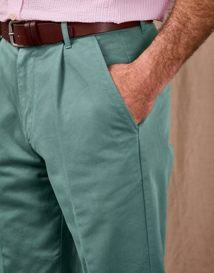 Pleated Front Chinos - Sea Green