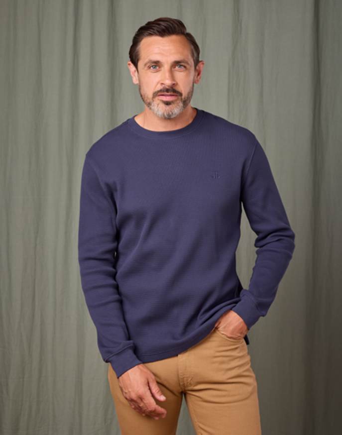Long Sleeve Waffle T Shirt - Navy
