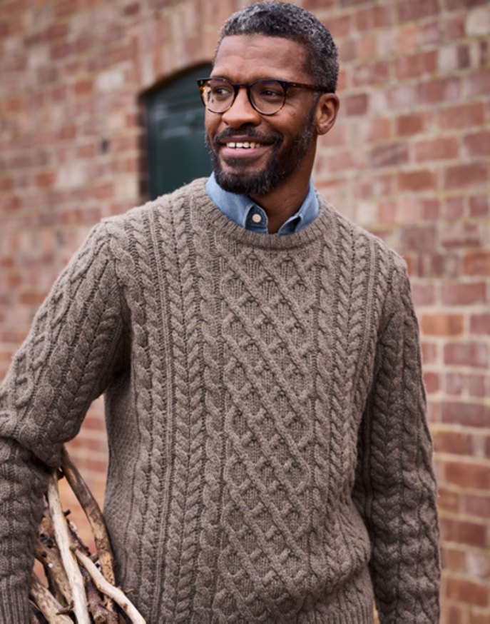 Aran Crew Neck Jumper - Cobble