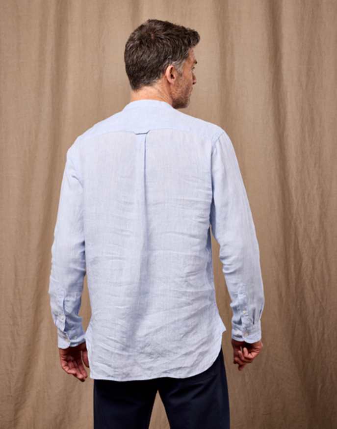 Linen Grandad Half Placket Shirt - Light Blue Half Placket