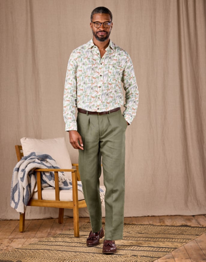 Linen Suit Trousers - Olive