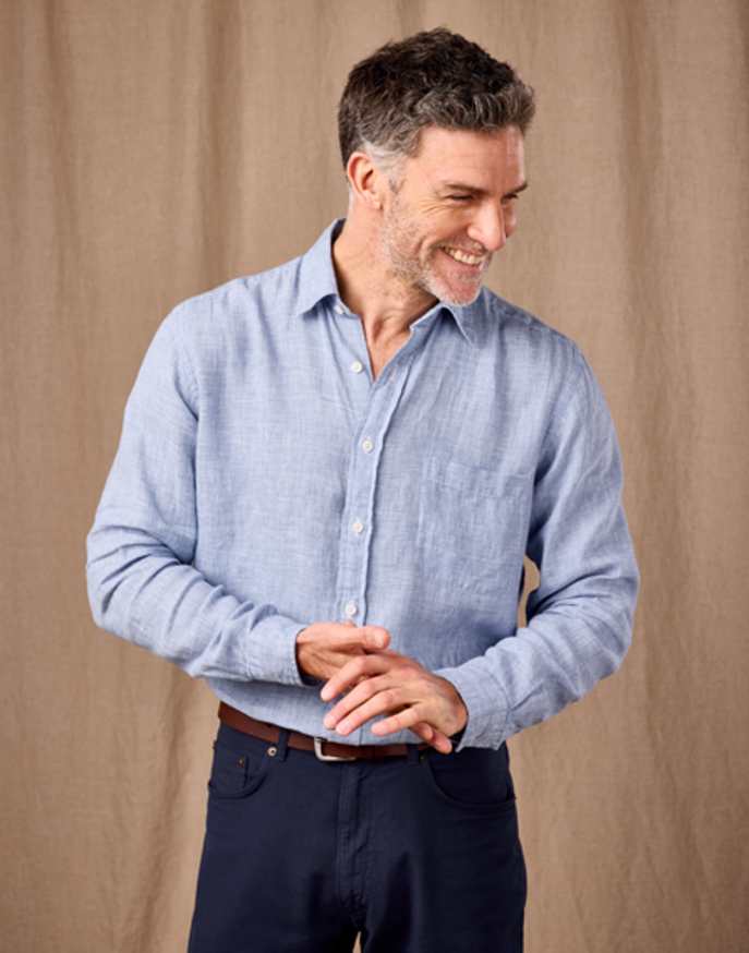 Linen Shirt Long Sleeve - Blue Dogtooth