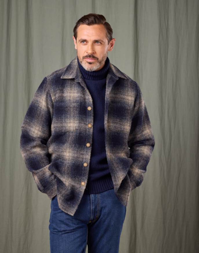 Wool Overshirt - Navy/Grey Check