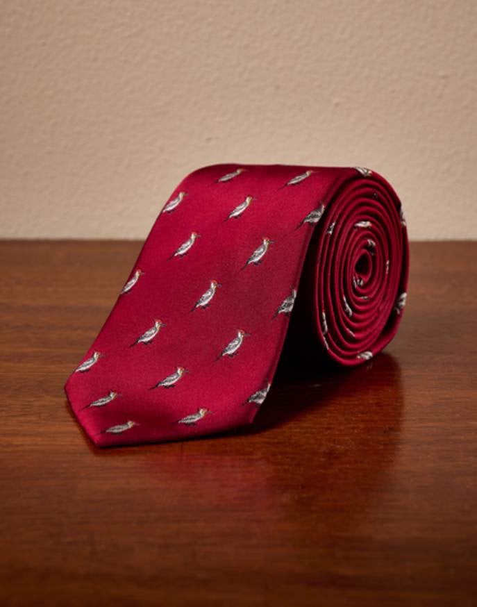 Woodpeckers on Red Woven Silk Tie 