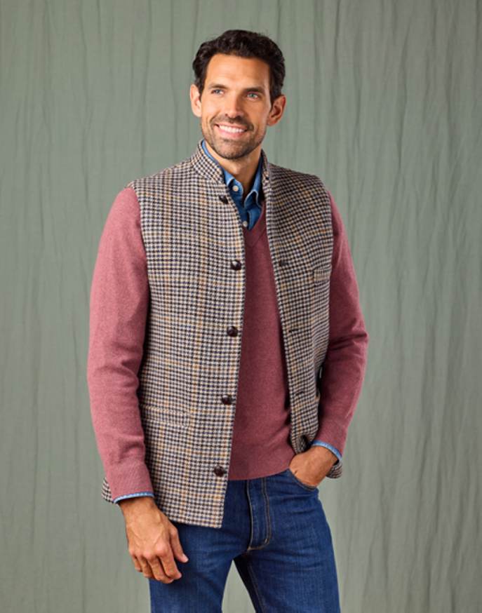 Double Faced Wool Gilet - Dogtooth/Navy