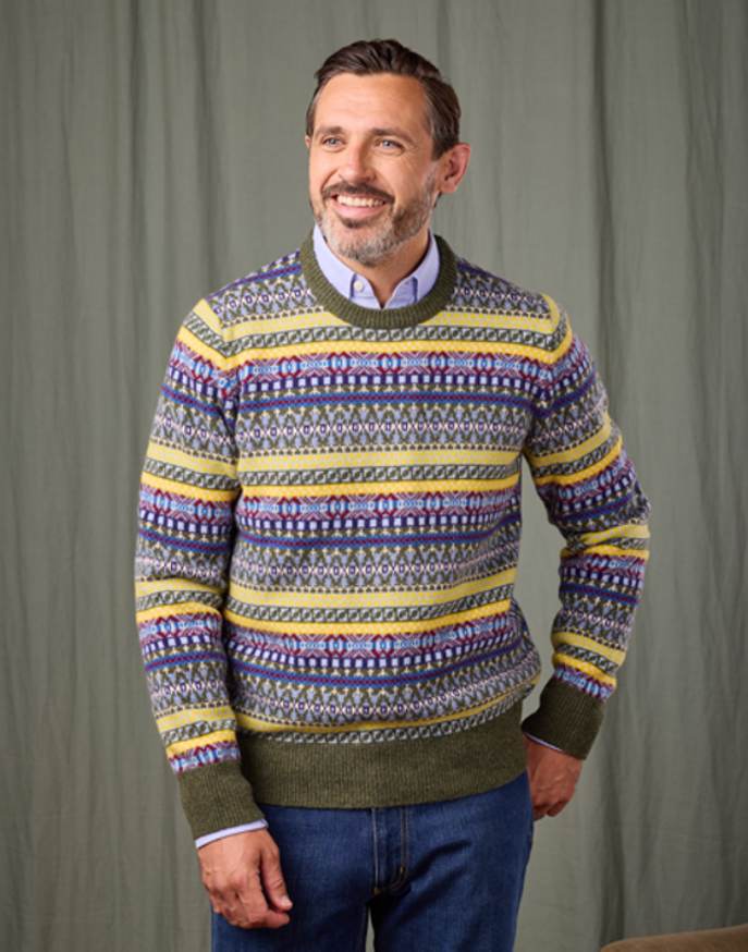 Fair Isle Crew Neck Jumper - Green/Red/Yellow