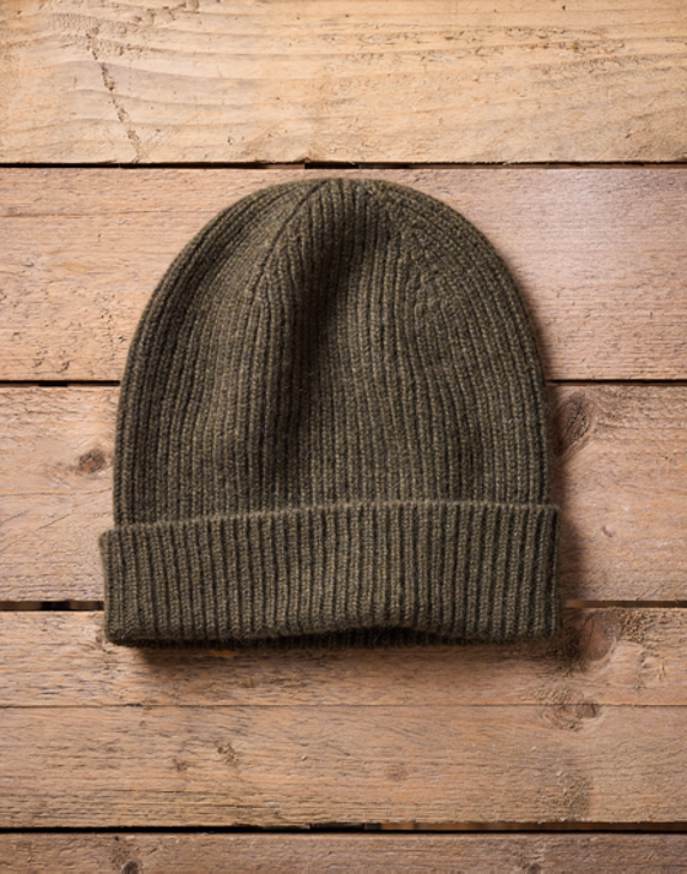 Cashmere Beanie Hat - Olive