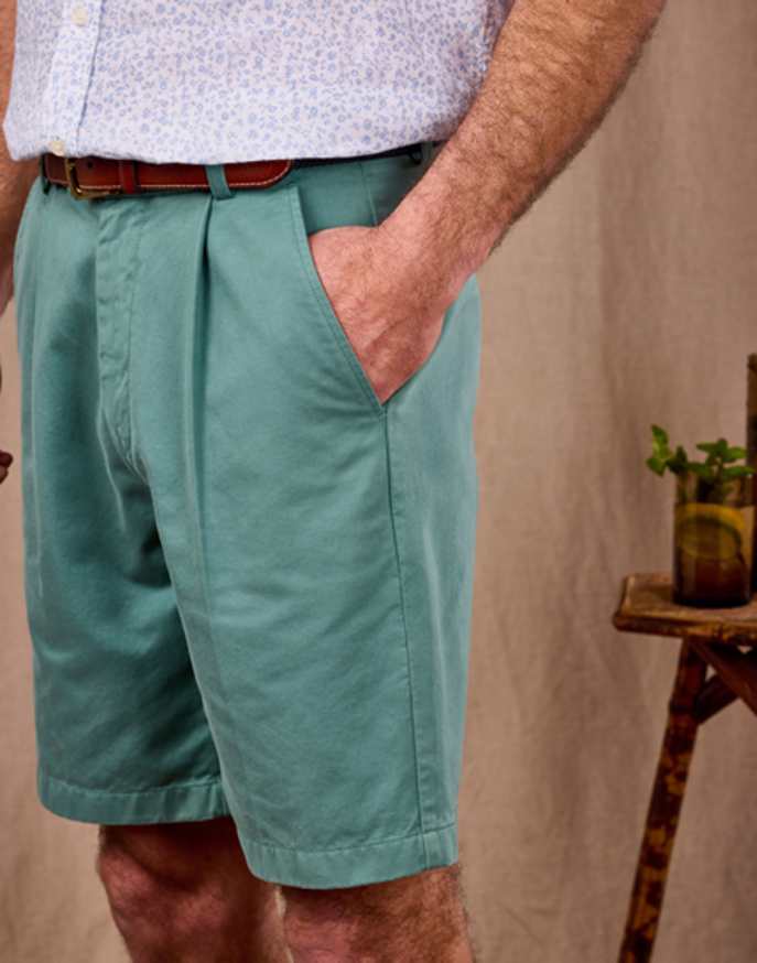 Pleated Front Shorts - Sea Green