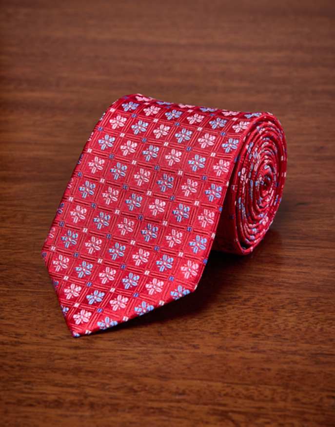 Flowers on Red Woven Silk Tie