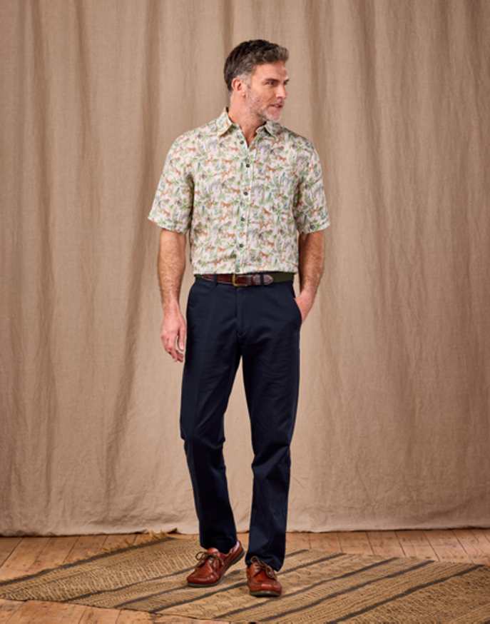 Flat Front Chino Trousers - Navy