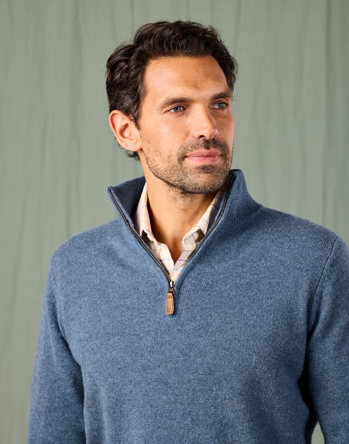 Lambswool Half Zip Jumper - Blue