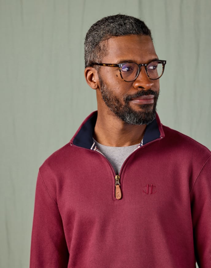 Half Zip Jersey Sweatshirt - Burgundy | Joseph Turner