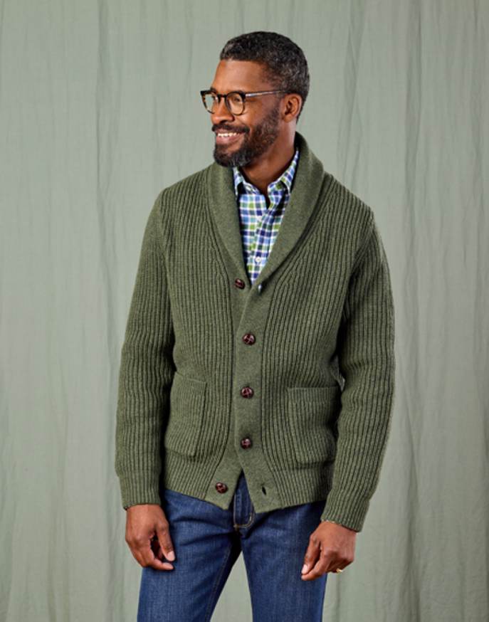 ribbed shawl collar cardigan