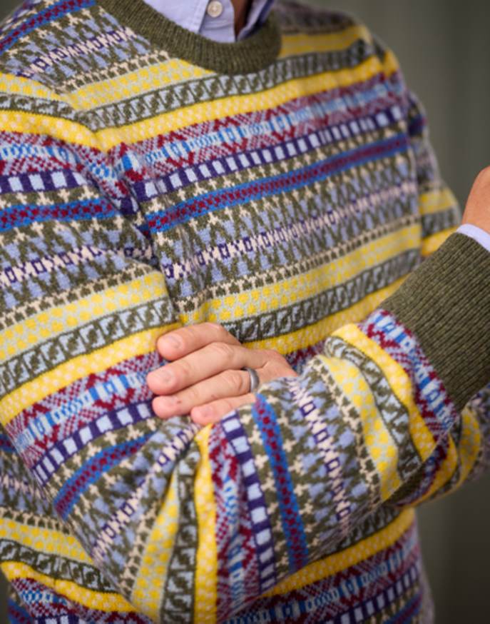 Fair Isle Crew Neck Jumper - Green/Red/Yellow