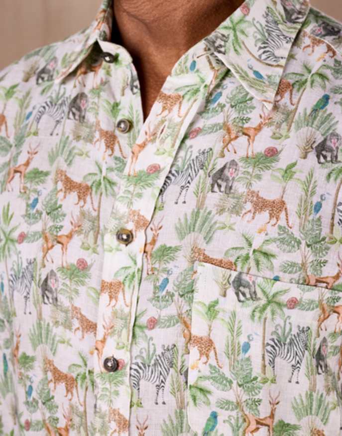Linen Shirt Long Sleeve - Safari Print