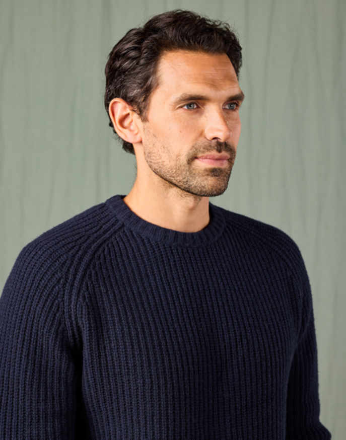 Whitby Rib Crew Neck Jumper - Navy