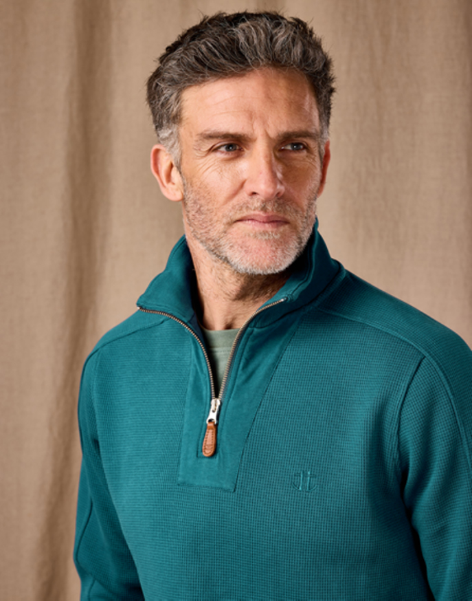 Half Zip Waffle Sweatshirt - Teal
