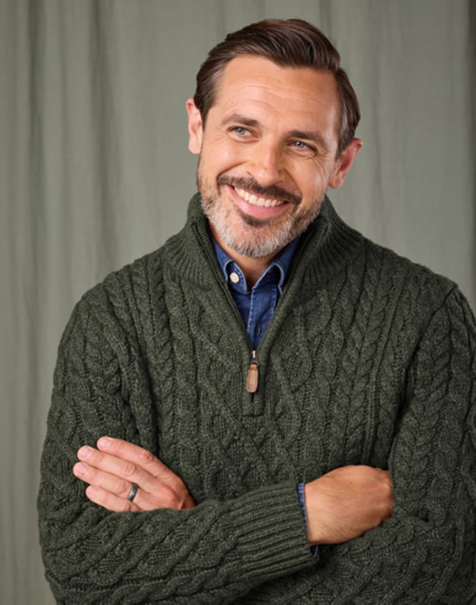 Aran Half Zip Jumper - Dark Green