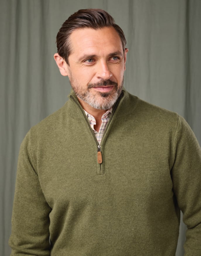 Lambswool Half Zip Jumper - Light Olive