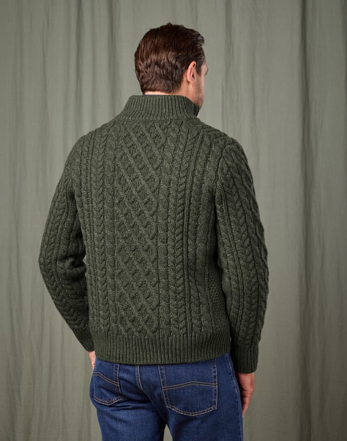 Aran Half Zip Jumper - Dark Green