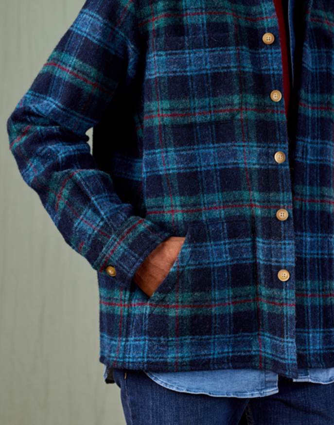 Wool Overshirt - Navy/Green/Red