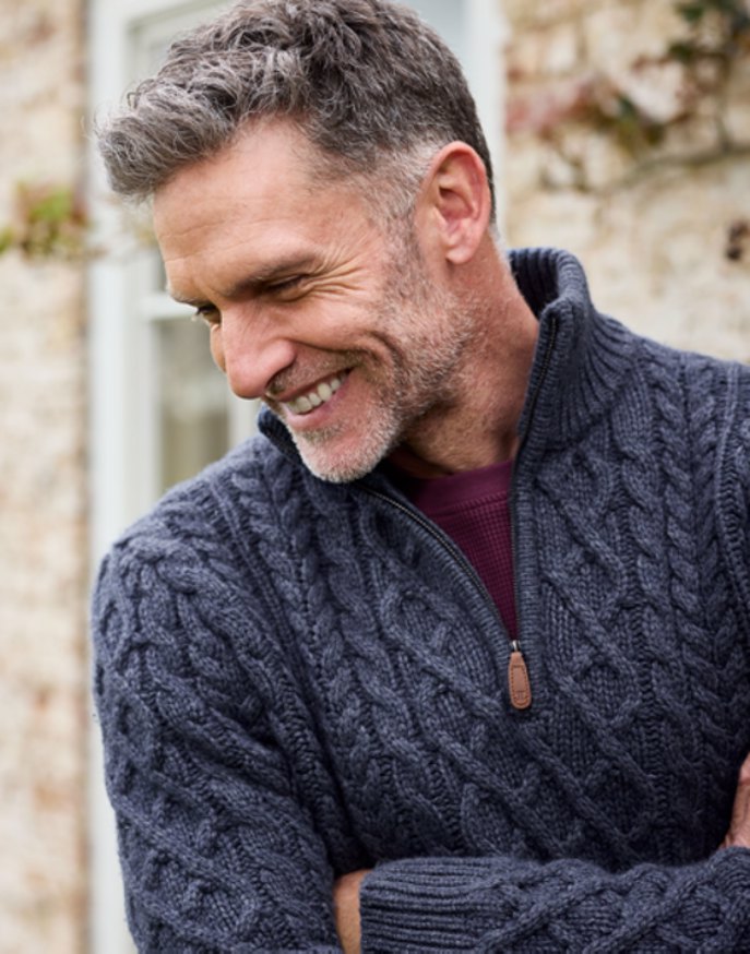 Aran Half Zip Jumper - Denim