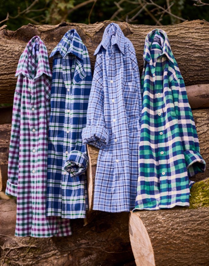 Brushed Cotton Check Shirt - Green/Navy