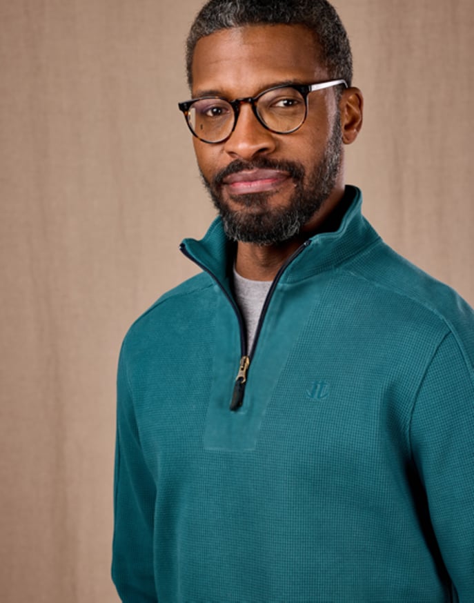 Half Zip Waffle Sweatshirt - Teal